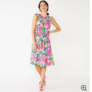 Draper James RSVP smocked yoke ruffle short dress with floral print Size Large